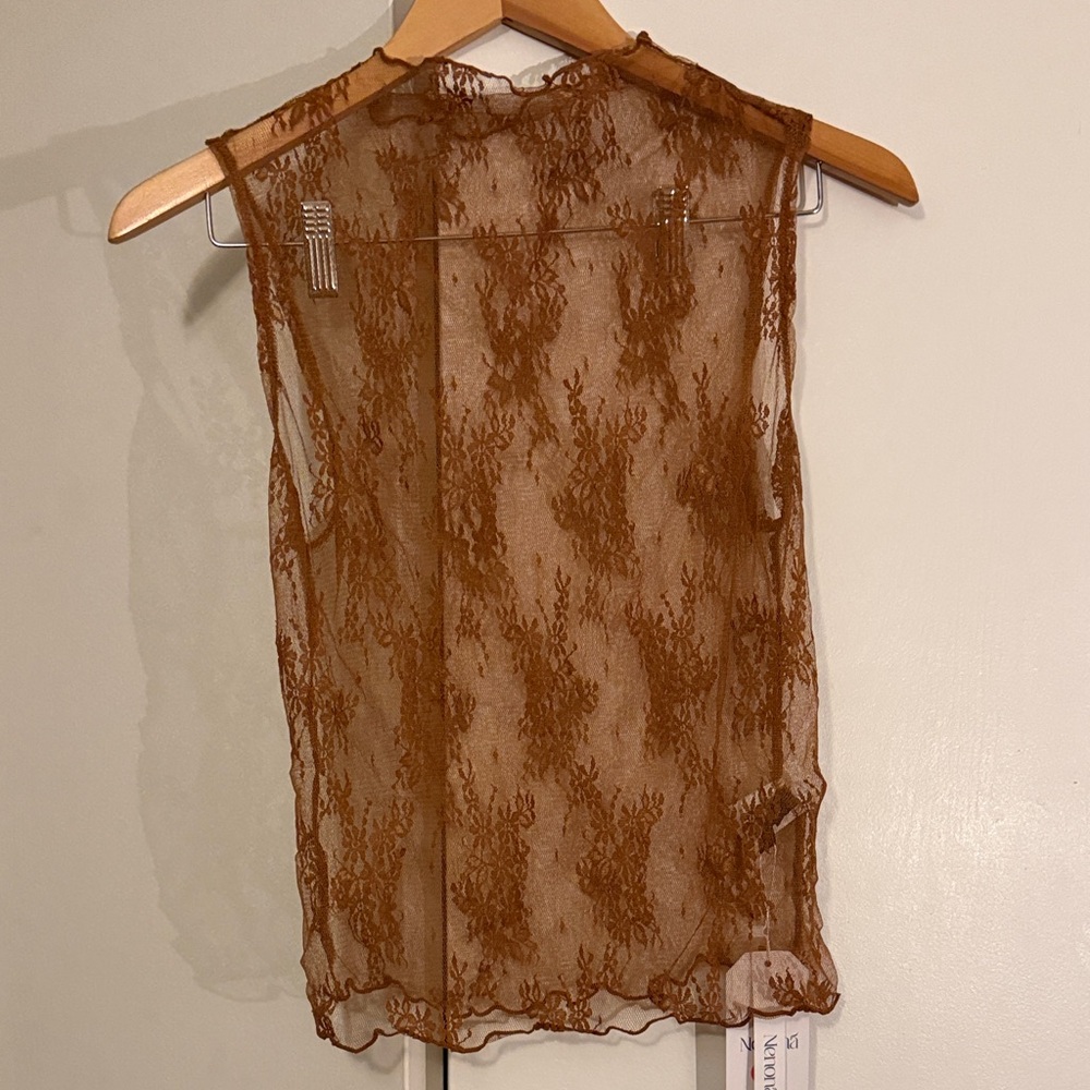 Amazon Women's Sheer Lace Tank Top in Brown
